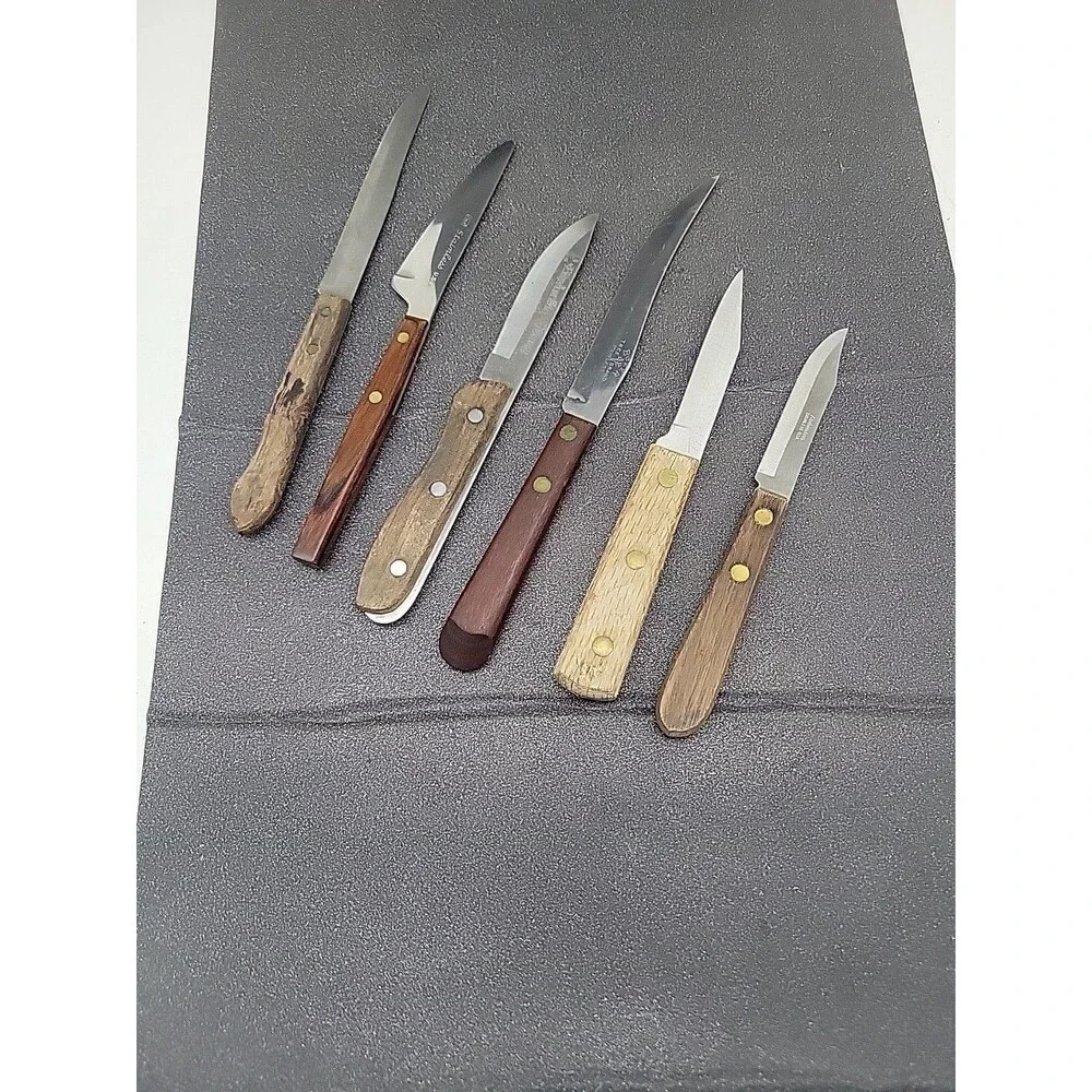 Lot Of 6 Vtg Wooden Handle Knives Steak Paring - Boker Ekco Robinson Emperor